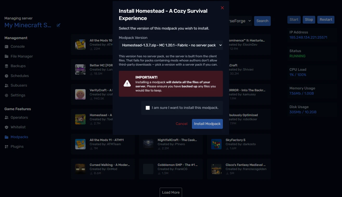 Choosing a modpack version before installing