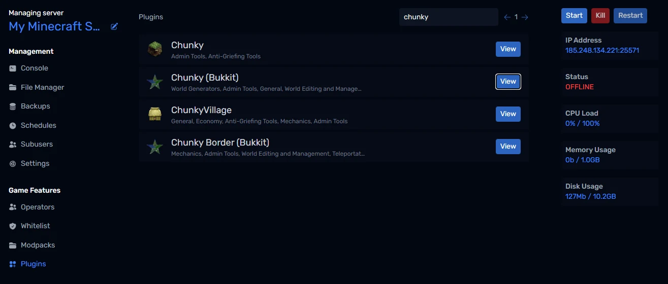 Searching for Chunky on the Plugins page