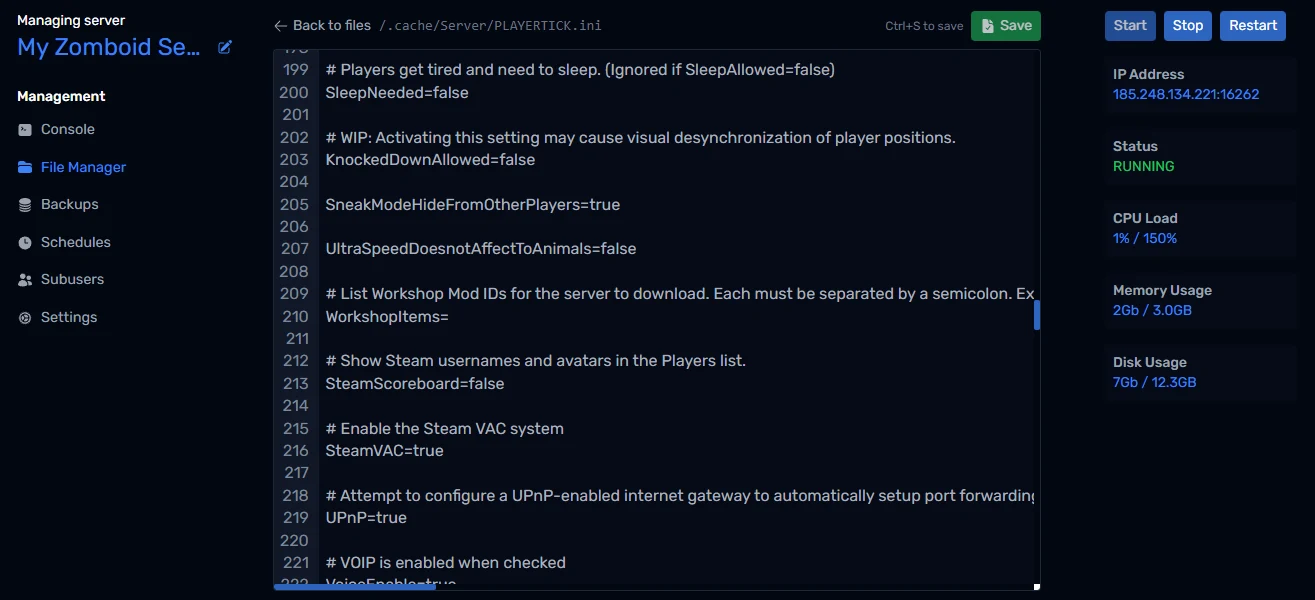 The WorkshopItems setting in the Project Zomboid server config