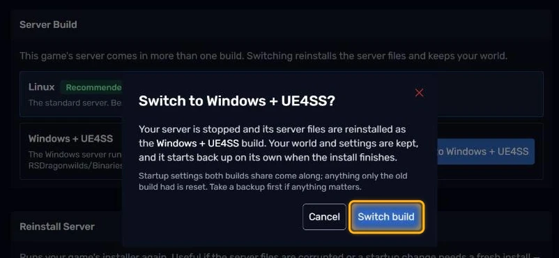 Confirming the switch to the Windows + UE4SS build