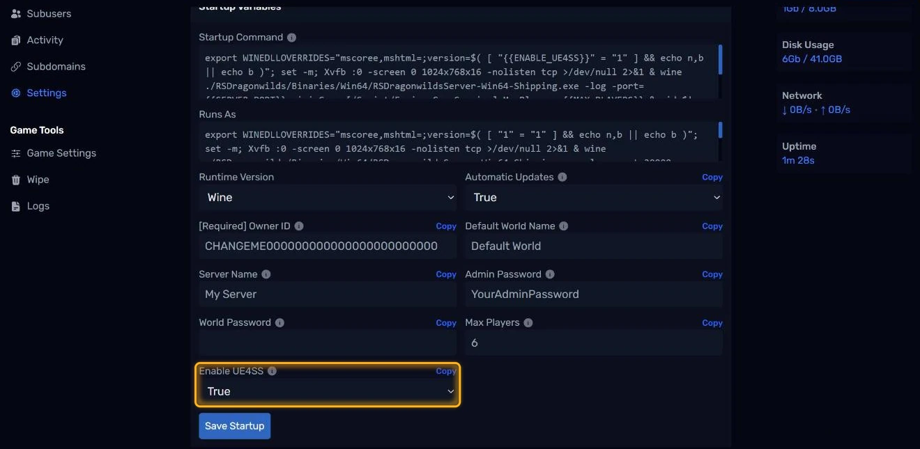 The Enable UE4SS startup variable