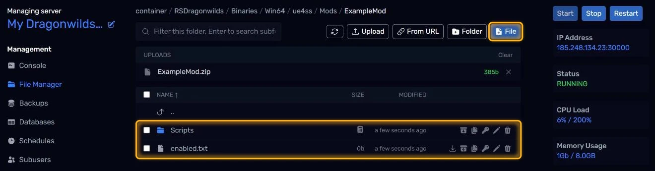 A mod folder with Scripts and enabled.txt