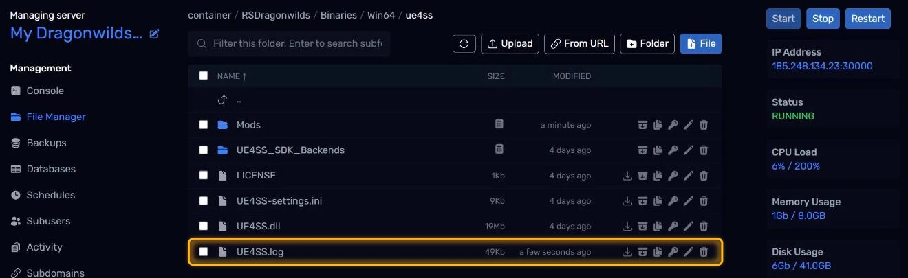 UE4SS.log in the ue4ss folder
