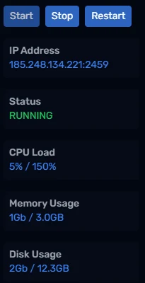 The server address tile in the PLAYERTICK control panel
